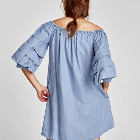 ZARA Woman Butterfly Off Shoulder Dress Size XS - Picture 4 of 8